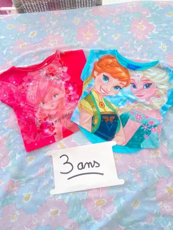 Lot 2 teeshirt Disney princesse fée clochette Elsa reine des neige