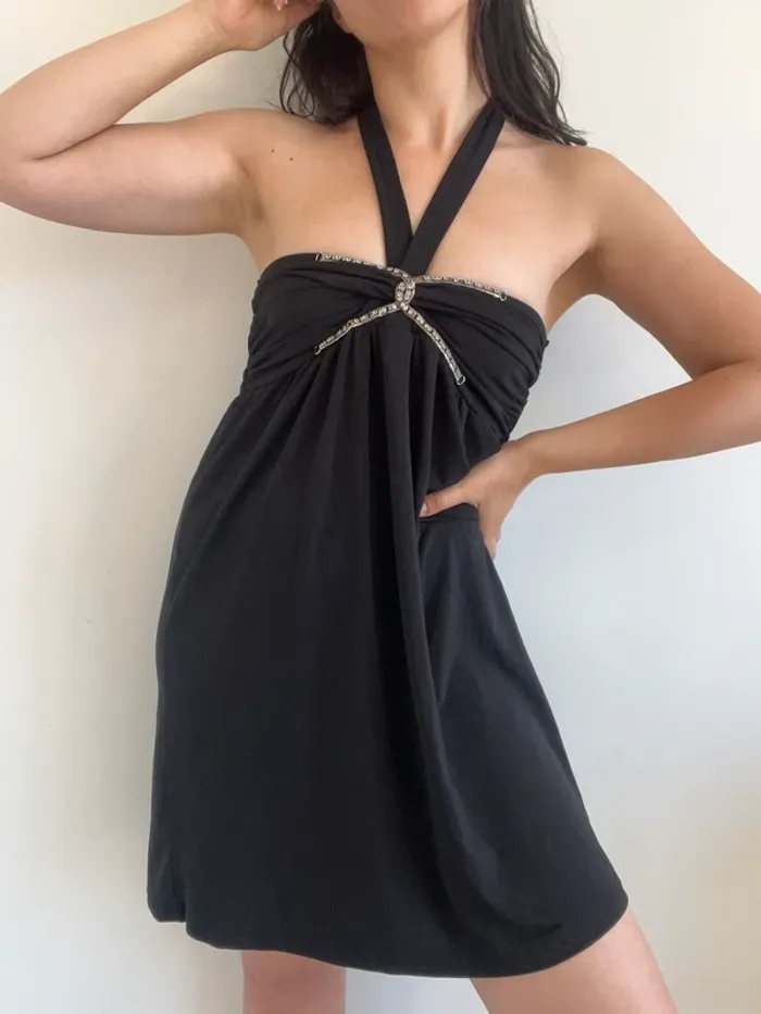 Haut dos nu/bustier y2k noir à strass taille S - photo numéro 5
