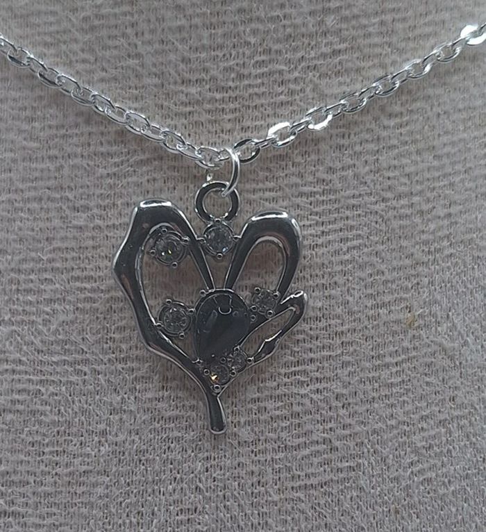 Collier coeur diamant et pierre noire - photo numéro 2