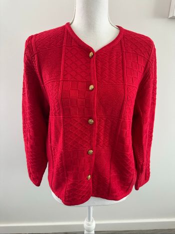 Cardigan en maille tricotée patchwork rose rouge Vintage T38 M