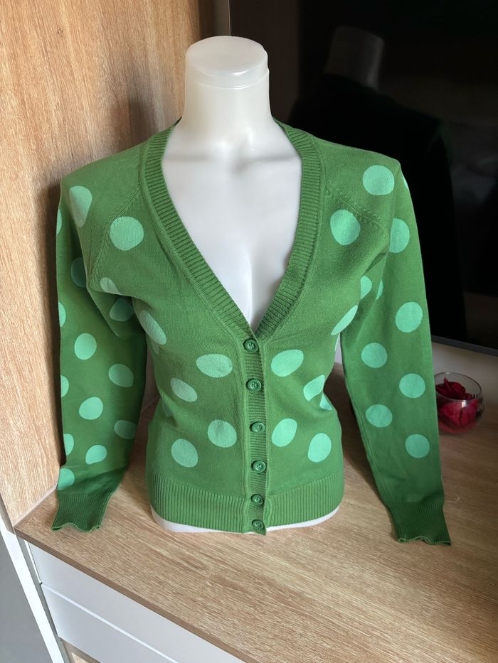 Cardigan col V a pois vert only taille S