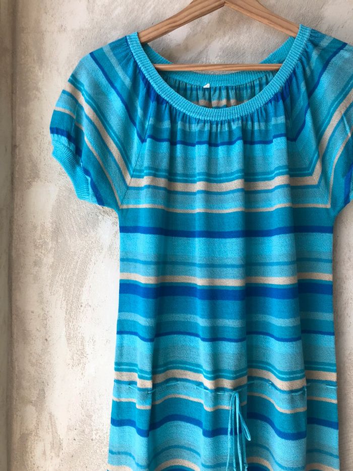 Robe rayée en mailles bleus vintage M/L - photo numéro 3
