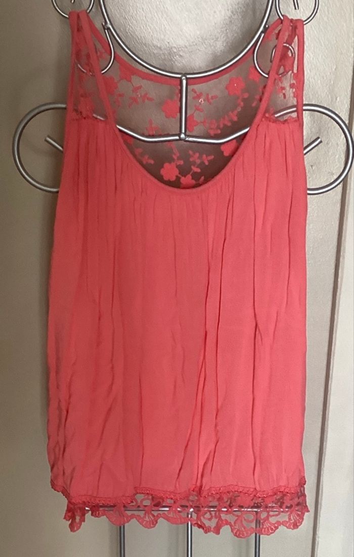 débardeur corail rose et dentelle T XL