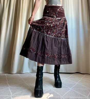Jupe longue broderies sequins Fairygrunge Forestcore vintage made in France 🇫🇷 90s - Taille M