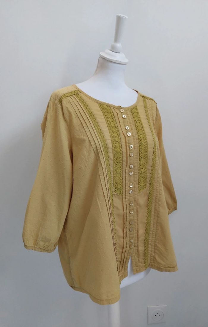 Blouse brodée en coton jaune moutarde 44 - photo numéro 2