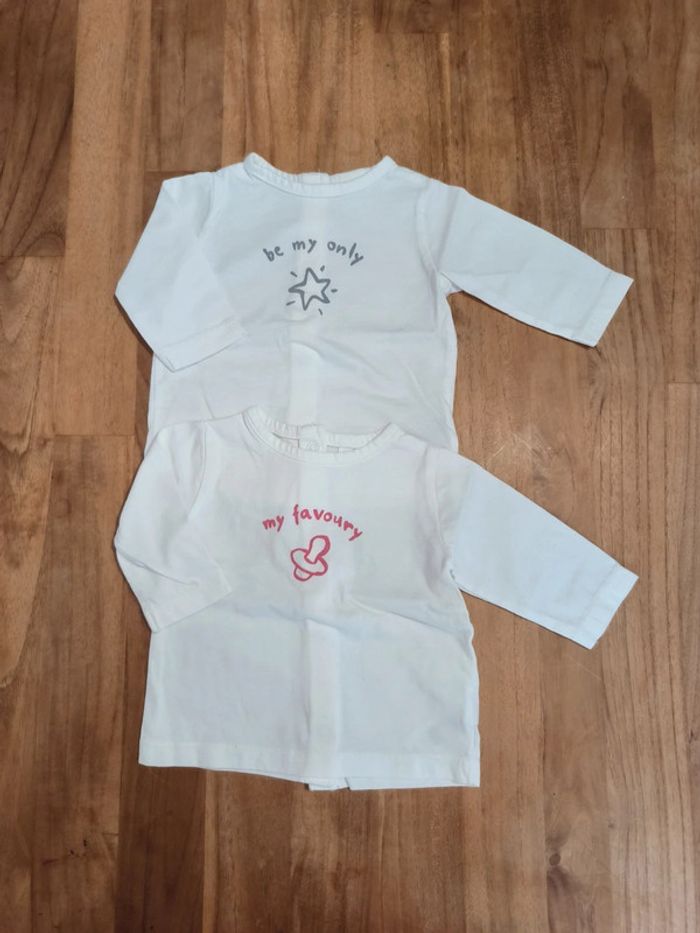 Lot de 2 t-shirts blancs manches longues 3mois Tex
