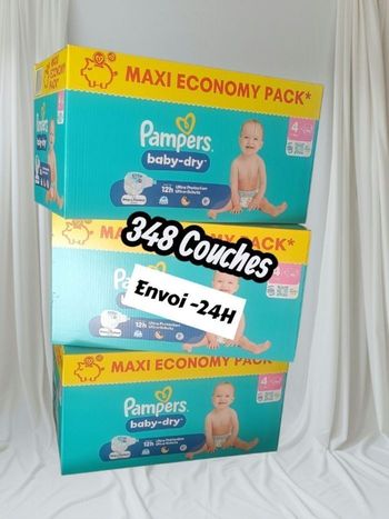348 couches Pampers taille 4 Baby dry lot de 3 cartons