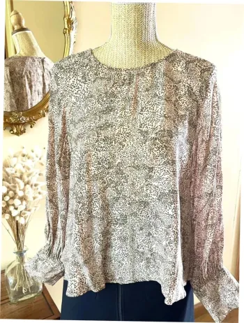 Sublime blouse manche longue fluide mango taille XL rose à motif