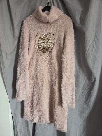Robe hiver col roulé rose