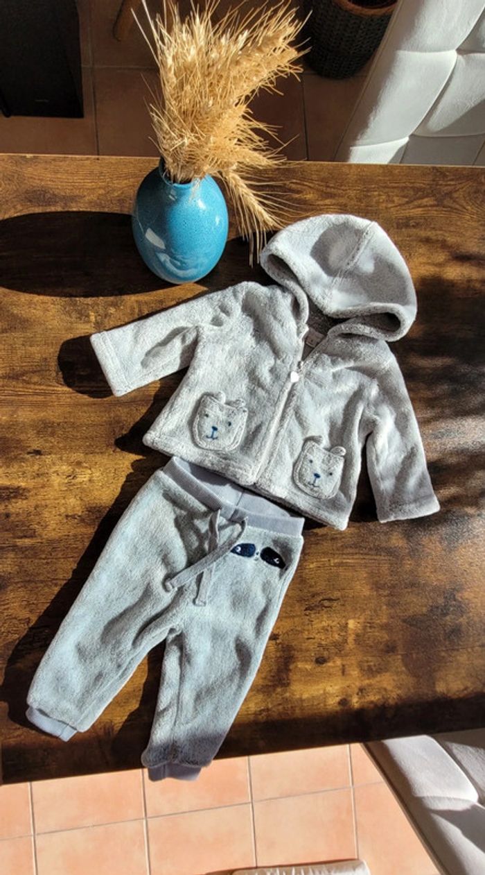 Ensemble veste et pantalon pilou-pilou haut et bas gris tout doux Pat et Ripaton 6mois - photo numéro 2