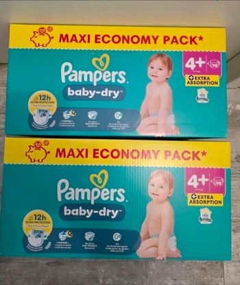 🍼 Pampers Baby-Dry T4+ Lot de 2 × 98 couches (10–15 kg)