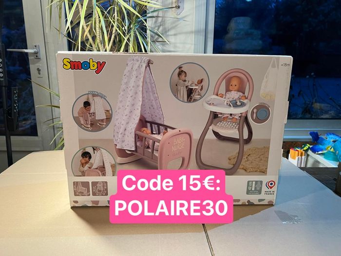 Chaise haute et bercelonnette pour poupée smoby