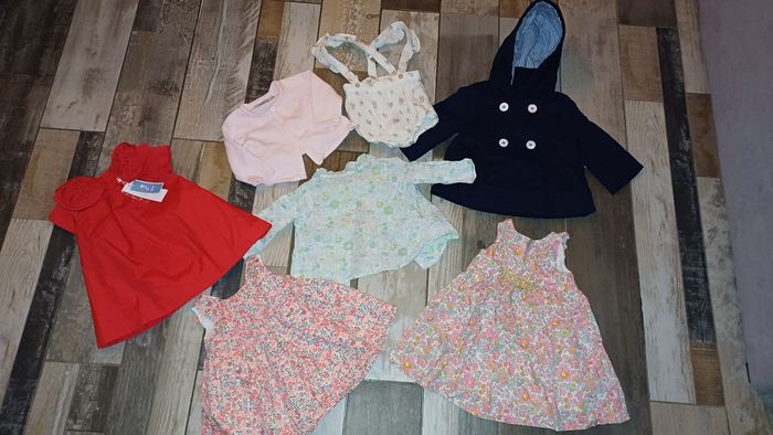 Lot jacadi cyrillus liberty robe blouse bloomer trench 3/6 mois