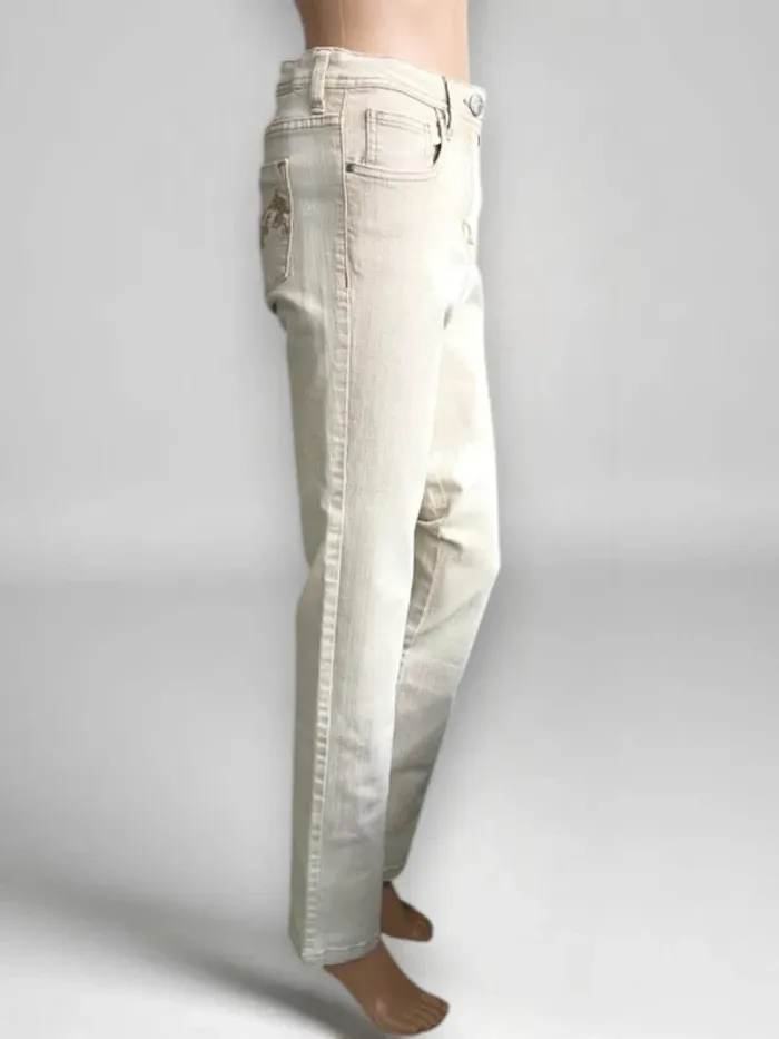 Jean beige créme Burton,coupe straight ,taille haute,stretch,ajusté - photo numéro 7
