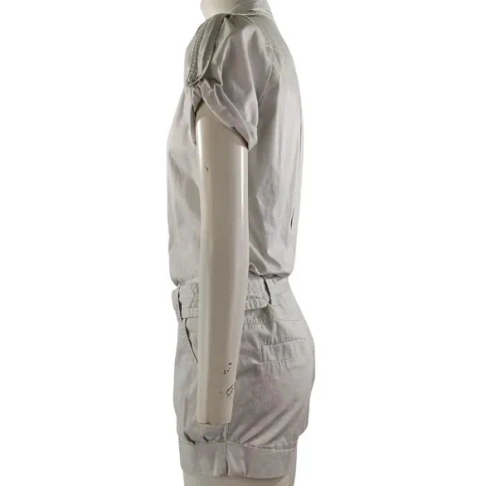Combishort beige clair Maje manches courtes ceinturée coton taille 36 coupe city chic A1085 - photo numéro 4