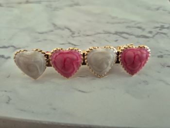 Barette or coeur rose/blanc