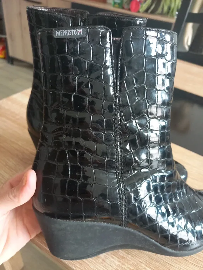 Bottines vernis noir cuir croco T38 - photo numéro 4