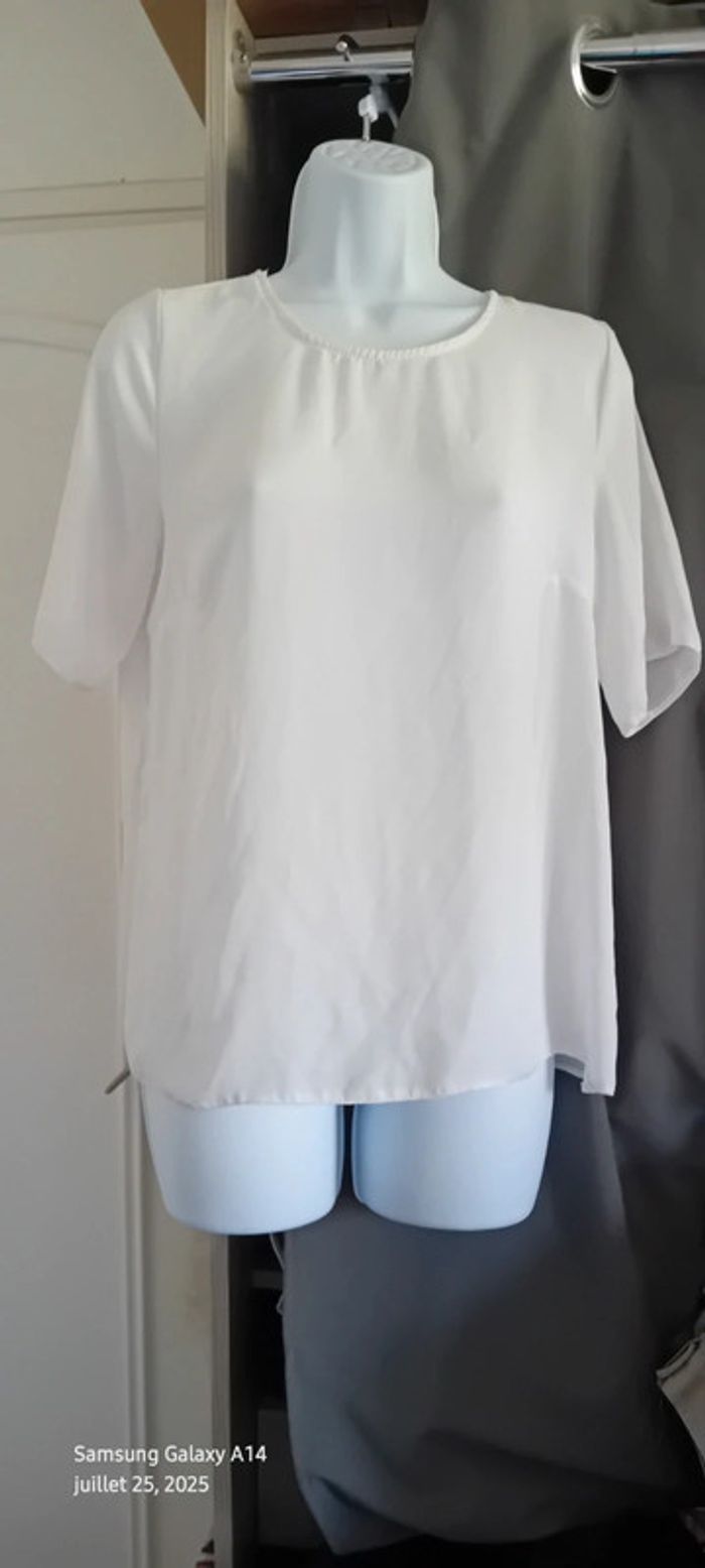Blouse large en voile blanche dos ouvert femme M atmosphère - photo numéro 8