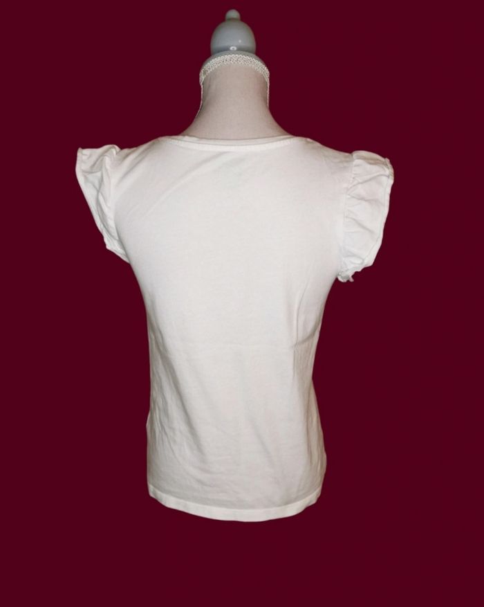 T shirt blanc manches froufrous motif licorne pailleté C&A taille 10 ans - photo numéro 3