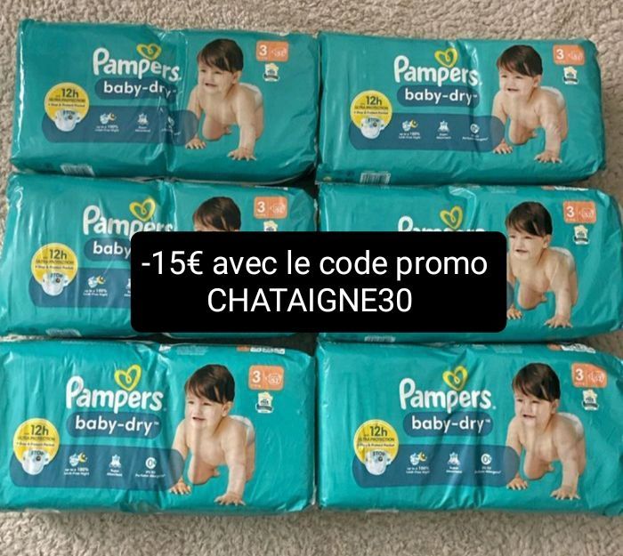 Six paquets de couches Pampers baby-dry T3 taille 3