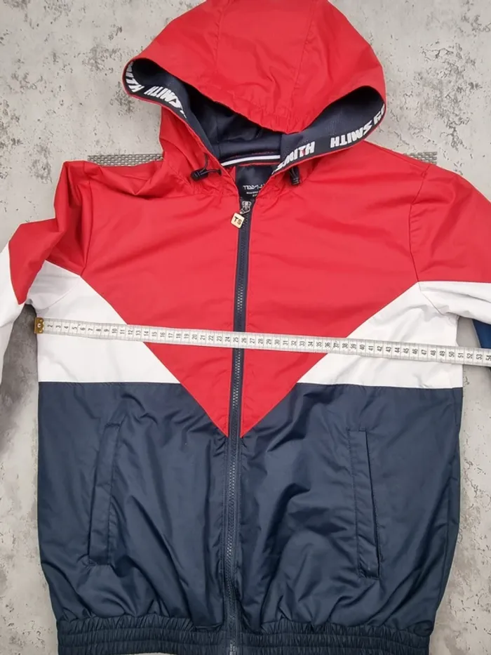 Imperméable Teddy Smith rouge, blanc et bleu – Taille S Homme (taille petit, mesures en photos) - photo numéro 8