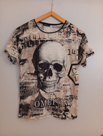 T-shirt beige skull t40