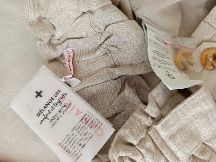 Short en lin beige taille élastique Camaïeu neuf avec étiquette - photo numéro 9