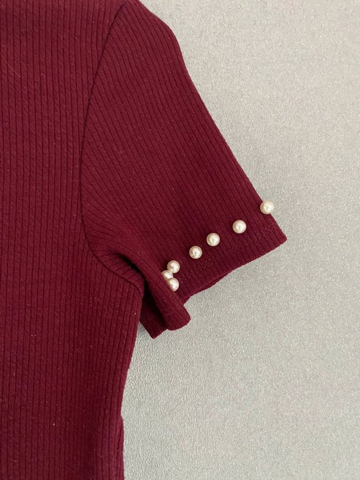 T-shirt bordeau avec perles Bershka XS - photo numéro 4
