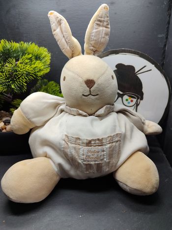 peluche lapin boule tartine et chocolat beige marron blanc rayé boule poche 