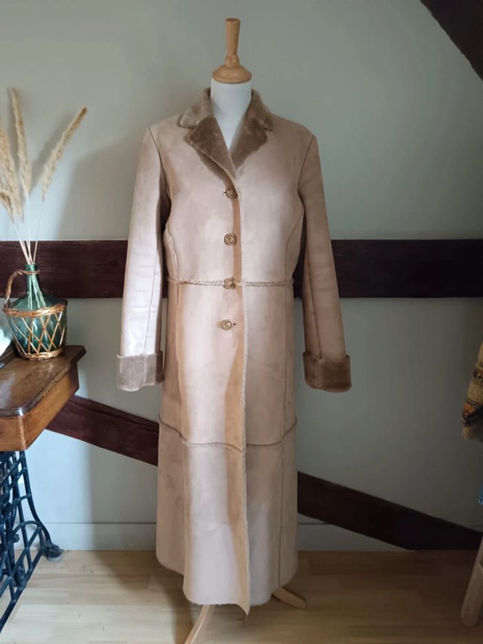 Manteau long peau lainée marron Zapa - photo numéro 3