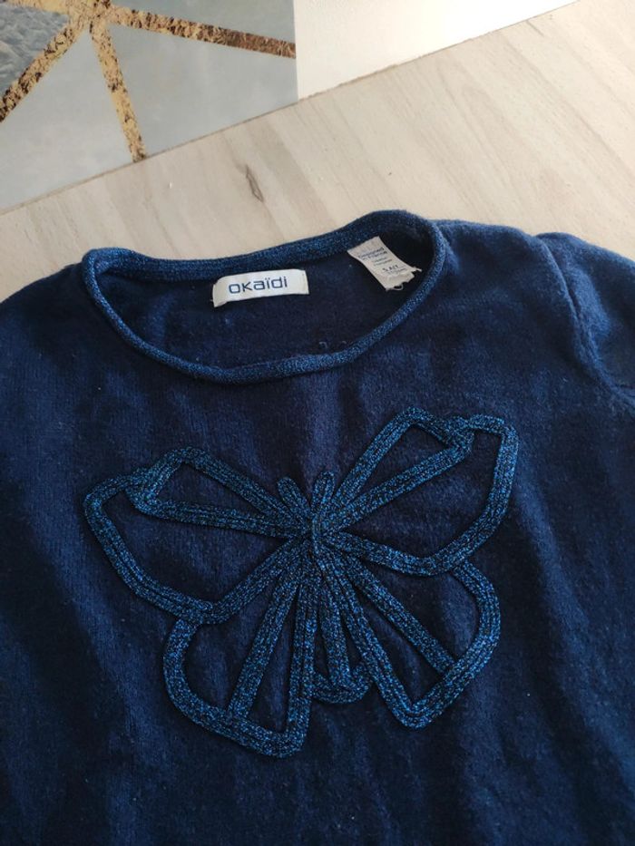 Pull fin bleu marine papillon Okaïdi 4/5 ans