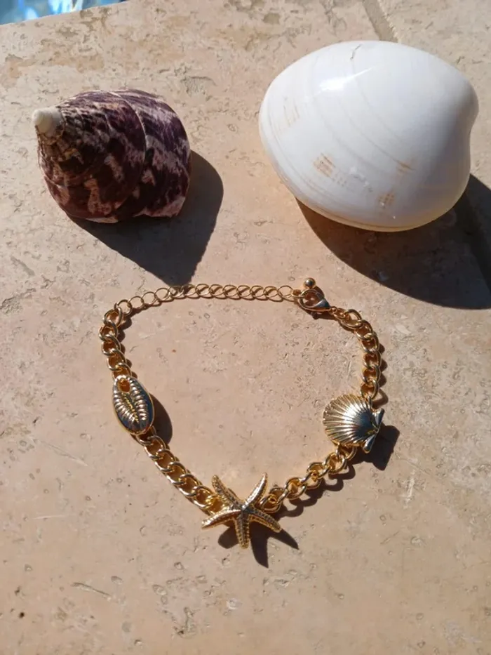 Bracelet etoile de mer summer acier inoxydable or doré coquillage étoile de mer porcelaine - photo numéro 3