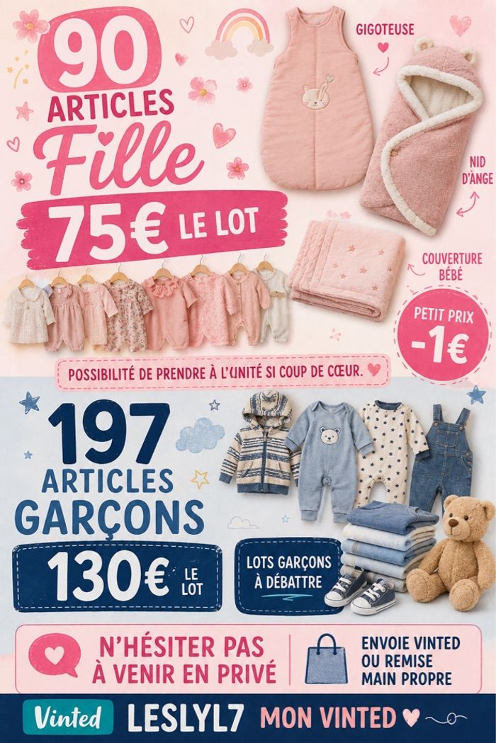 Lots vêtement fille et garçon.
