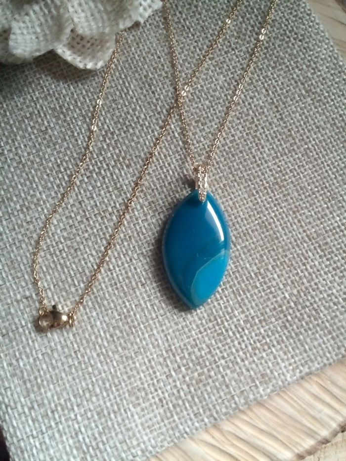 Collier pierre naturelle d'agate bleue - photo numéro 4