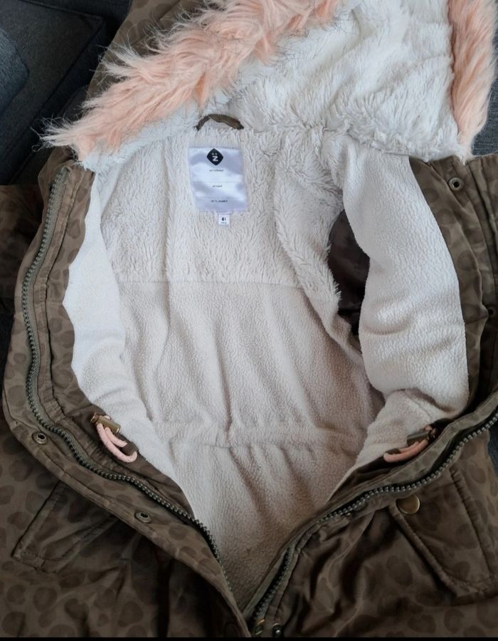 Parka manteau chaud kaki léopard 4ans fille - photo numéro 3