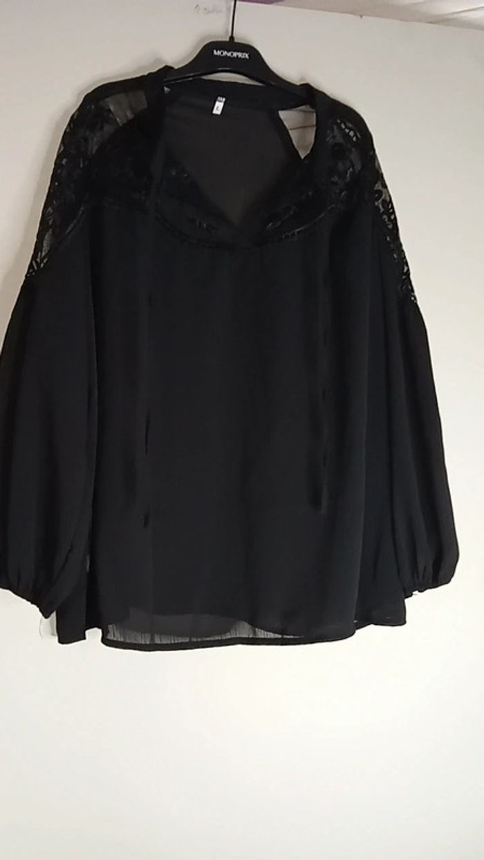 Blouse transparente noir à dentelles - Taille L - photo numéro 4