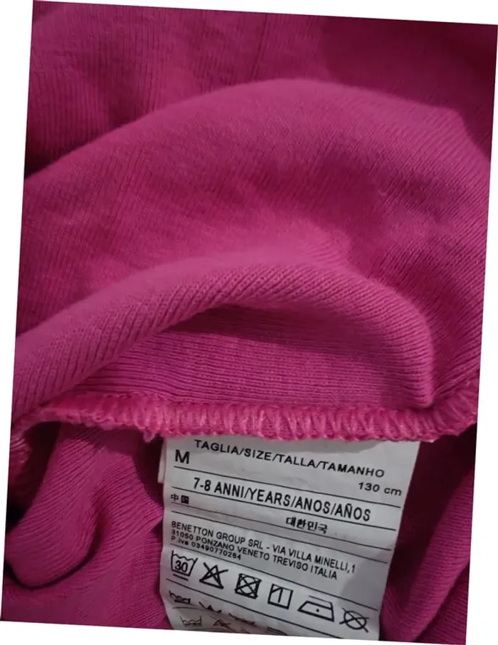 T-shirt manches longues Benetton rose 7-8 ans 👧 100% coton, logo imprimé - photo numéro 4