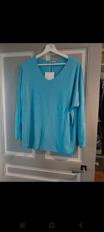 Pull col v turquoise neuf