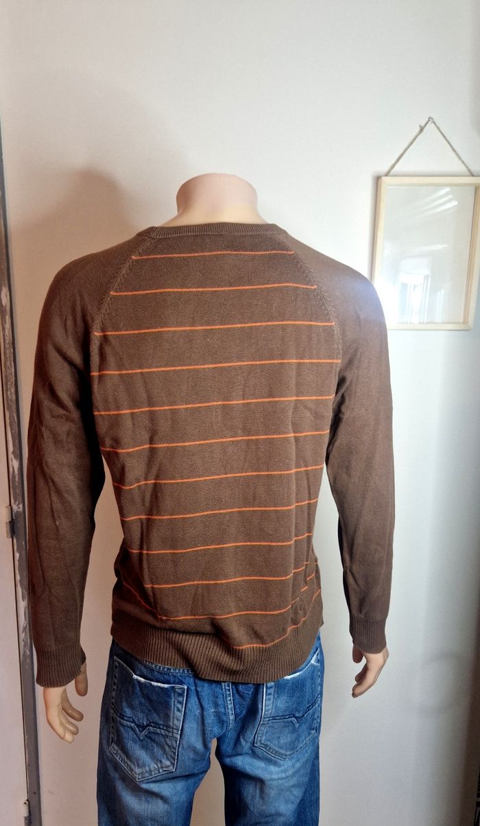 Carhartt Pull col rond marron rayures orange Homme taille M - photo numéro 2