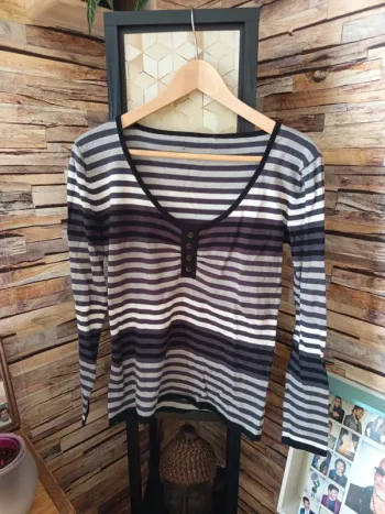 Pull léger rayures noir blanc vintage