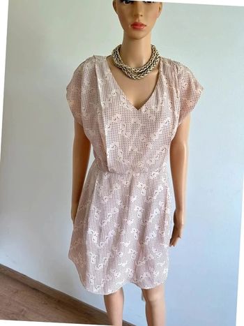 Robe beige imprimée neuve à manches courtes Manoukian taille XS