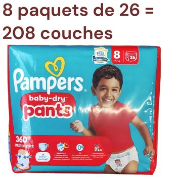 Lot de  208 Couches Pampers Baby Dry  Pants 19 + KG  Taille  8 Neuf