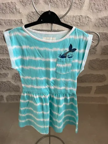 Robe fille rayures bleu turquoise 4 ans