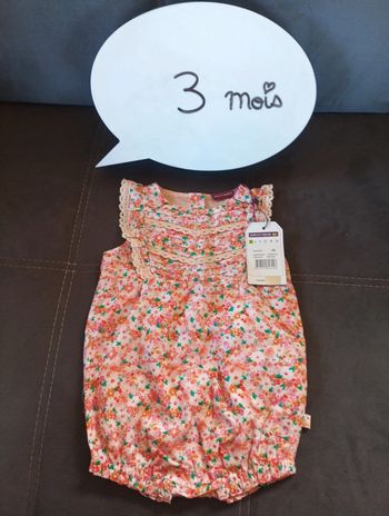 Barboteuse combishort combinaison été léger Fille 3 mois Fleurs Sergent major