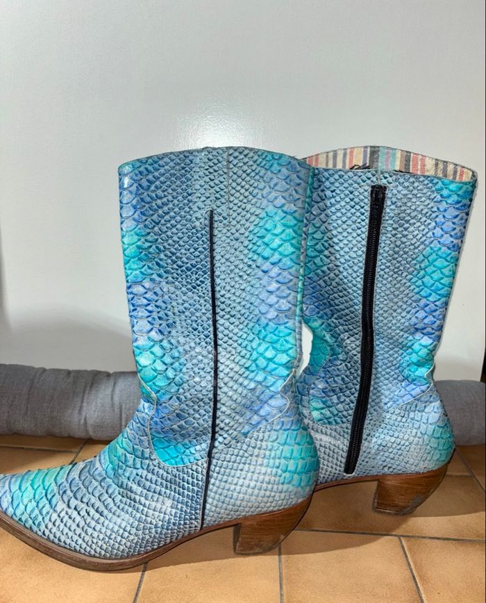Santiag cuir python bleu turquoise - photo numéro 3