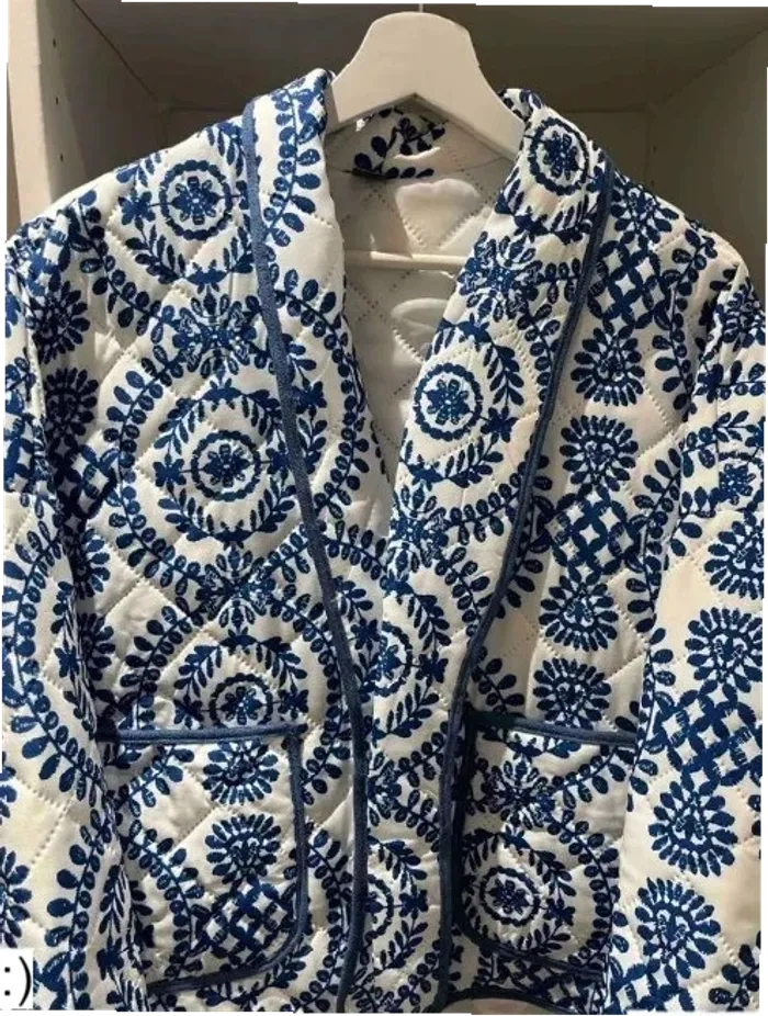 Veste Femme Matelassée Imprimé Floral Bleu Bohème - Taille S Neuf Jamais Porté - photo numéro 2
