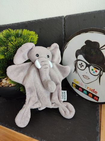 Doudou plat éléphant gris blanc zoo de Beauval  DD3216
