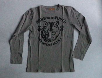 Maillot manches longues, kaki imprimé "tête de loup"