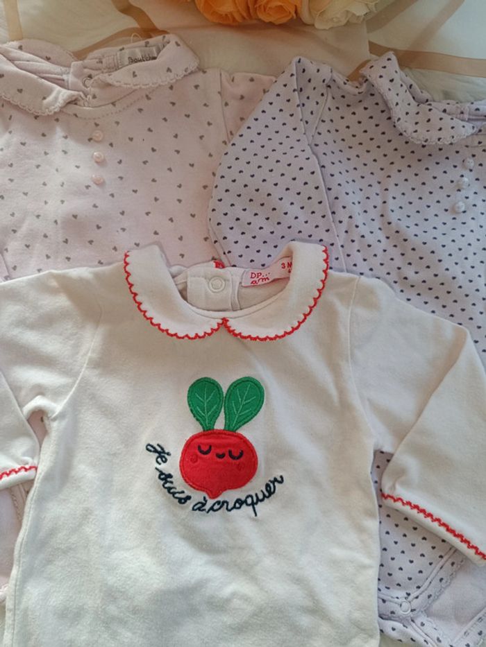 Lot de 3 bodies col claudine bébé fille - photo numéro 2