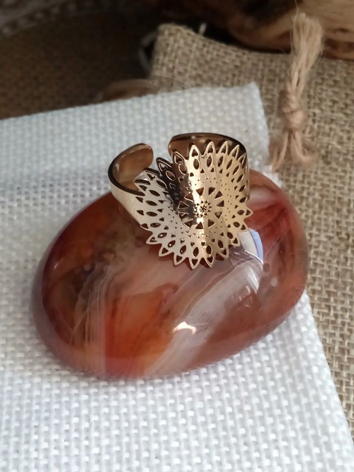 Bague fleur de vie réglable en acier inoxydable - photo numéro 2